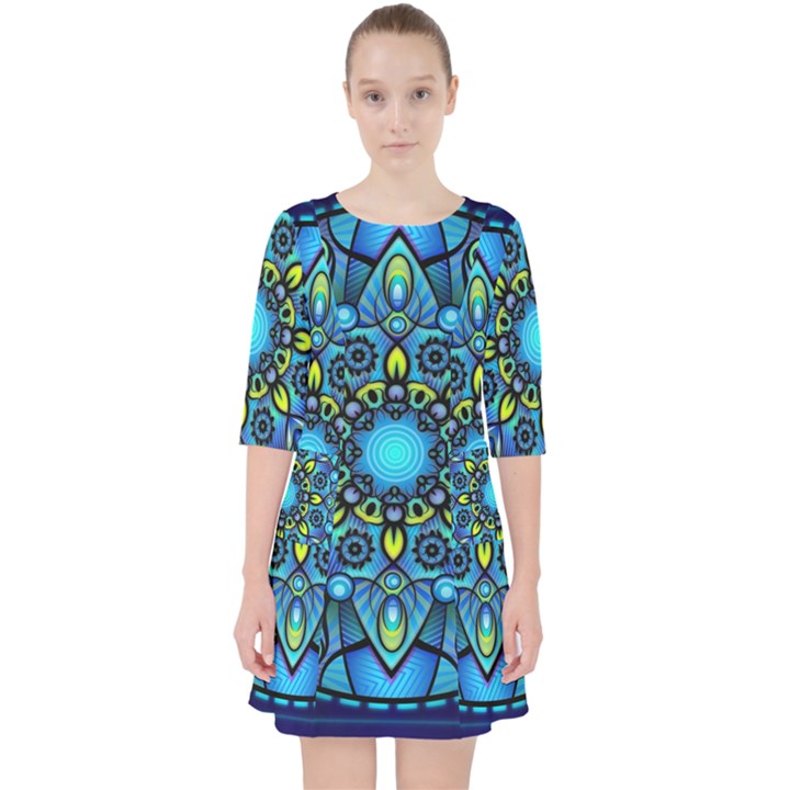 Mandala Blue Abstract Circle Pocket Dress