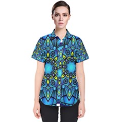 Mandala Blue Abstract Circle Women s Short Sleeve Shirt