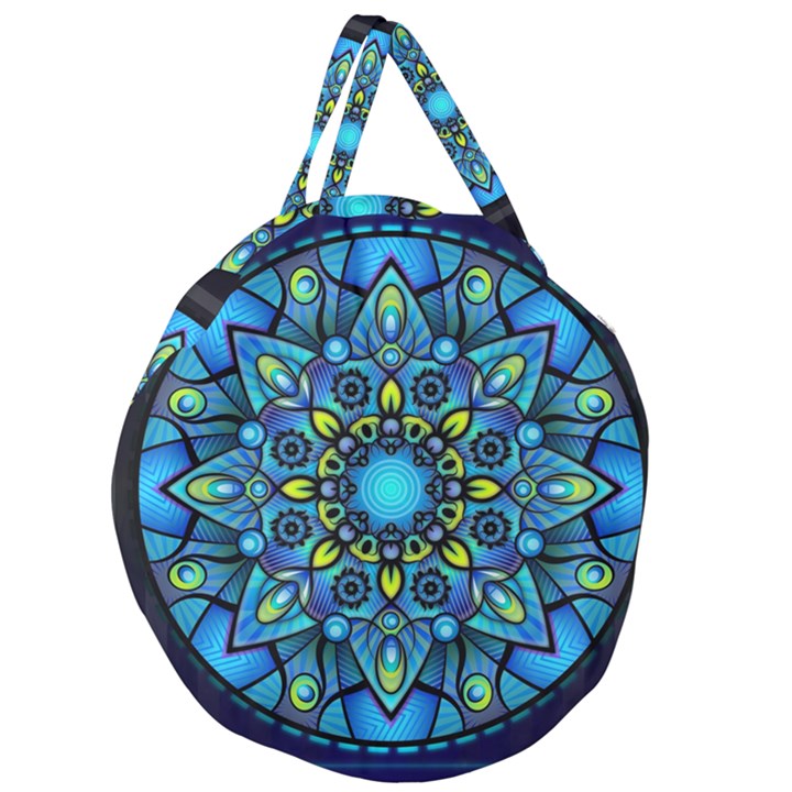 Mandala Blue Abstract Circle Giant Round Zipper Tote