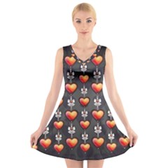 Love Heart Background V-neck Sleeveless Skater Dress by Nexatart