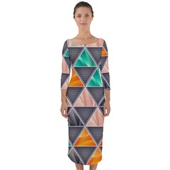 Abstract Geometric Triangle Shape Quarter Sleeve Midi Bodycon Dress