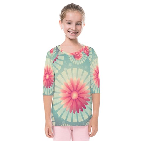 Background Floral Flower Texture Kids  Quarter Sleeve Raglan Tee by Nexatart