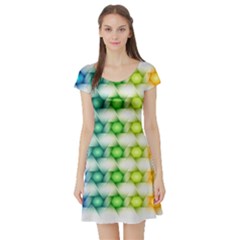 Background Colorful Geometric Short Sleeve Skater Dress by Nexatart