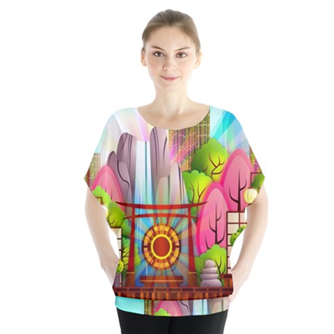 Zen Garden Japanese Nature Garden Blouse by Nexatart