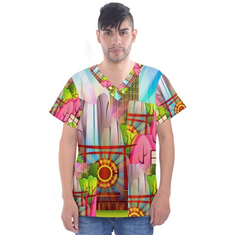 Zen Garden Japanese Nature Garden Men s V-neck Scrub Top by Nexatart