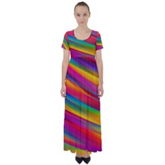 Colorful Background High Waist Short Sleeve Maxi Dress