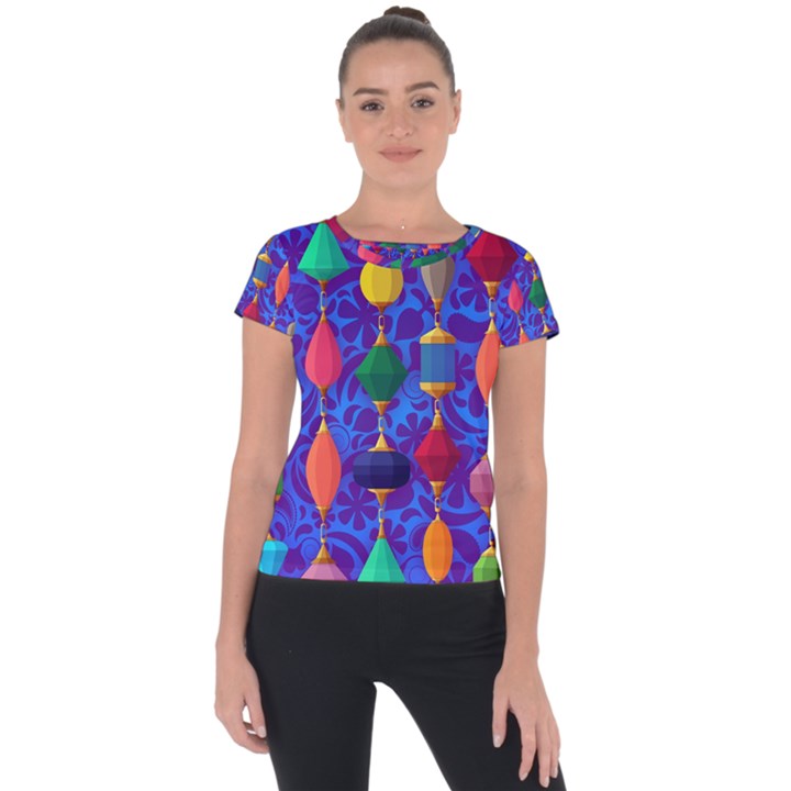 Colorful Background Stones Jewels Short Sleeve Sports Top 