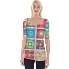 Tiles Pattern Background Colorful Wide Neckline Tee