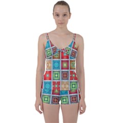 Tiles Pattern Background Colorful Tie Front Two Piece Tankini