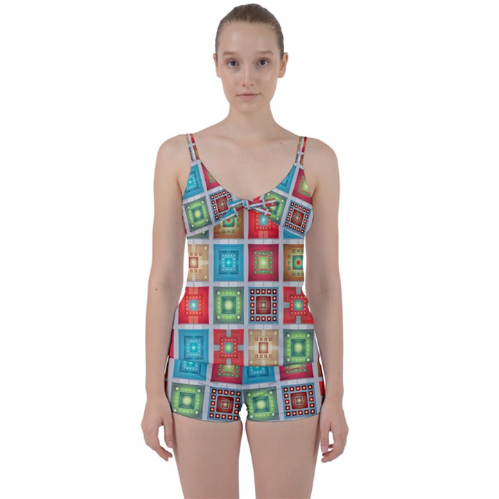 Tiles Pattern Background Colorful Tie Front Two Piece Tankini