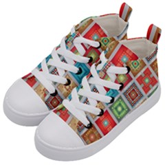 Tiles Pattern Background Colorful Kid s Mid-top Canvas Sneakers