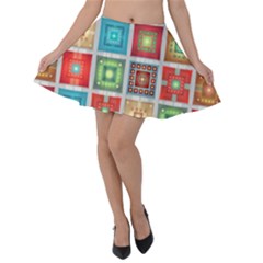 Tiles Pattern Background Colorful Velvet Skater Skirt by Nexatart