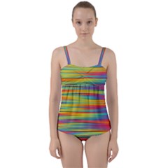 Colorful Background Twist Front Tankini Set