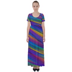 Colorful Background High Waist Short Sleeve Maxi Dress