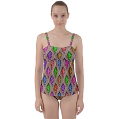 Abstract Background Colorful Leaves Twist Front Tankini Set