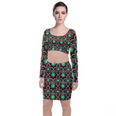 Pattern Background Bright Brown Long Sleeve Crop Top & Bodycon Skirt Set