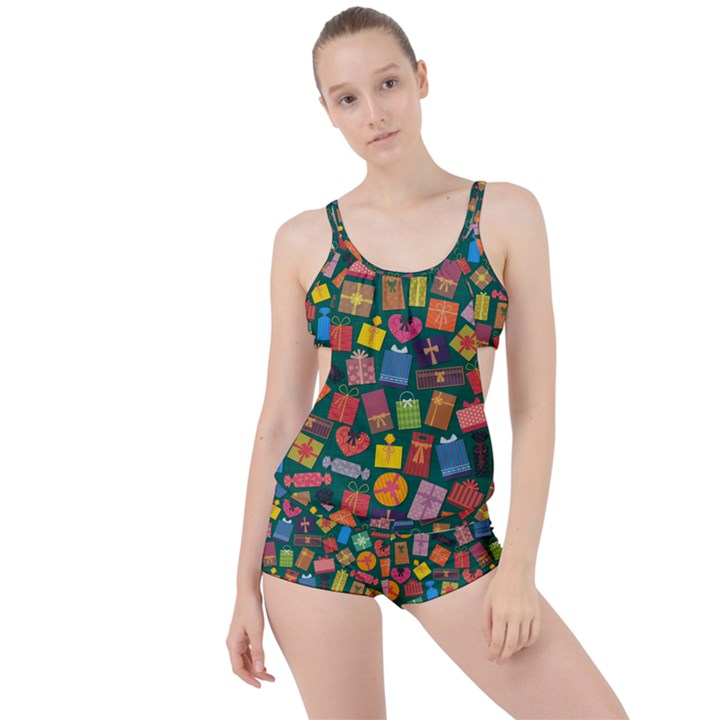 Presents Gifts Background Colorful Boyleg Tankini Set 