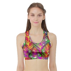 Abstract Background Colorful Leaves Sports Bra With Border