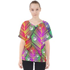 Abstract Background Colorful Leaves V-neck Dolman Drape Top