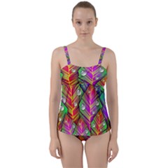 Abstract Background Colorful Leaves Twist Front Tankini Set by Nexatart