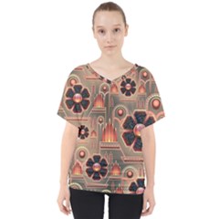 Background Floral Flower Stylised V-neck Dolman Drape Top by Nexatart