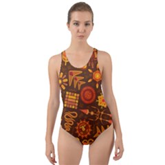 Pattern Background Ethnic Tribal Cut-out Back One Piece Swimsuit