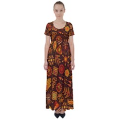 Pattern Background Ethnic Tribal High Waist Short Sleeve Maxi Dress