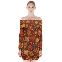 Pattern Background Ethnic Tribal Long Sleeve Off Shoulder Dress by Nexatart