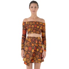 Pattern Background Ethnic Tribal Off Shoulder Top With Skirt Set