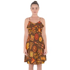 Pattern Background Ethnic Tribal Ruffle Detail Chiffon Dress