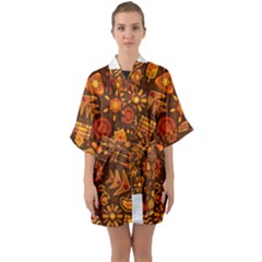 Pattern Background Ethnic Tribal Quarter Sleeve Kimono Robe