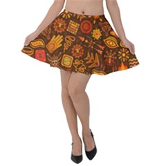 Pattern Background Ethnic Tribal Velvet Skater Skirt