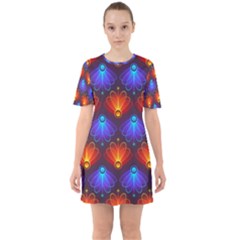 Background Colorful Abstract Sixties Short Sleeve Mini Dress