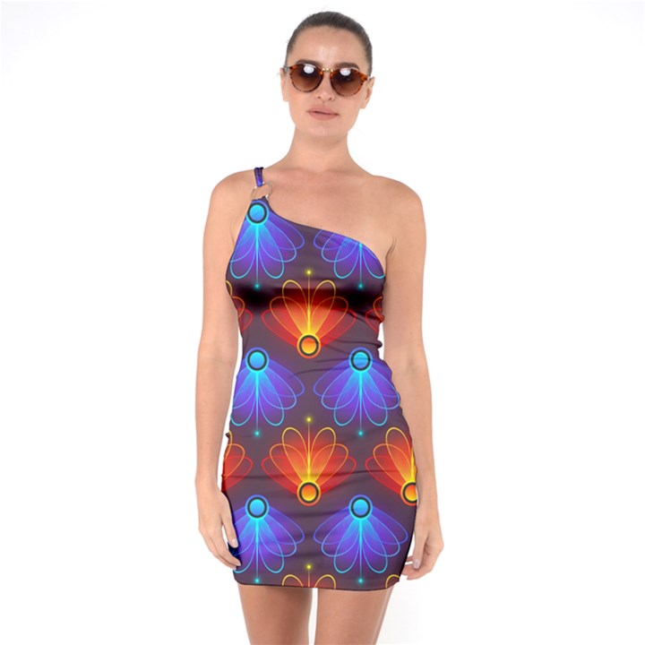 Background Colorful Abstract One Soulder Bodycon Dress