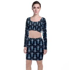 Seamless Pattern Background Long Sleeve Crop Top & Bodycon Skirt Set