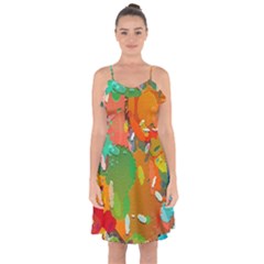 Background Colorful Abstract Ruffle Detail Chiffon Dress