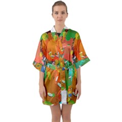 Background Colorful Abstract Quarter Sleeve Kimono Robe