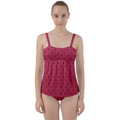 Watermelon Minimal Pattern Twist Front Tankini Set