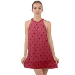 Watermelon Minimal Pattern Halter Tie Back Chiffon Dress