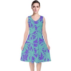 Electric Palm Tree V-neck Midi Sleeveless Dress  by jumpercat