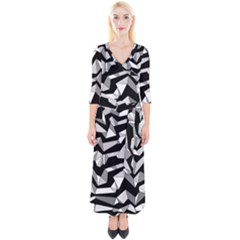 Polynoise Lowpoly Quarter Sleeve Wrap Maxi Dress