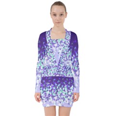 Purple Disintegrate V-neck Bodycon Long Sleeve Dress