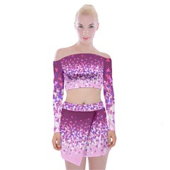 Pink Disintegrate Off Shoulder Top With Mini Skirt Set by jumpercat