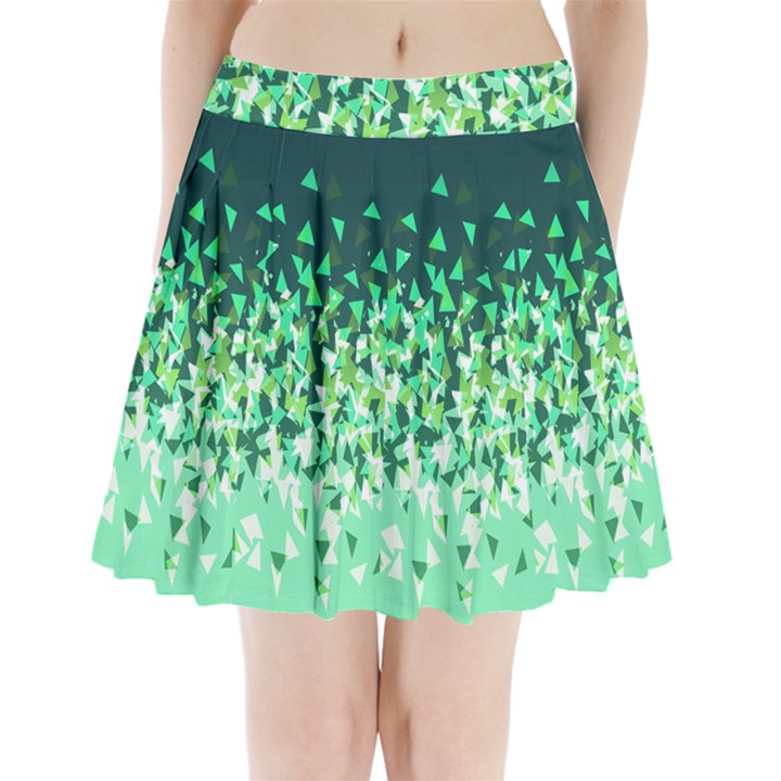 Green Disintegrate Pleated Mini Skirt