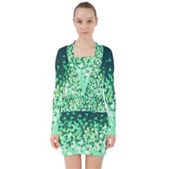 Green Disintegrate V-neck Bodycon Long Sleeve Dress