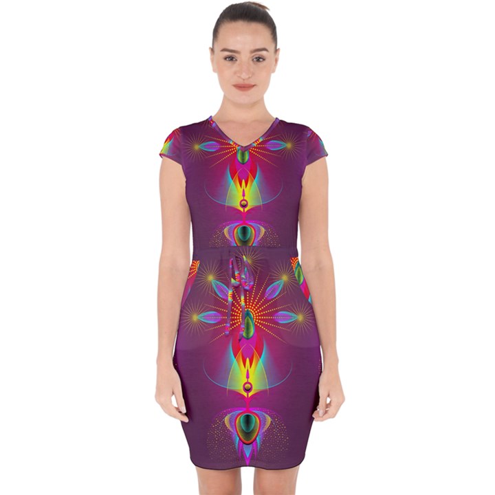 Abstract Bright Colorful Background Capsleeve Drawstring Dress 