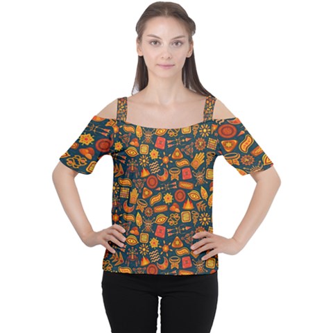 Pattern Background Ethnic Tribal Cutout Shoulder Tee by Nexatart