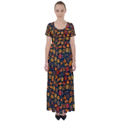 Pattern Background Ethnic Tribal High Waist Short Sleeve Maxi Dress