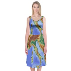 Italy Alpine Alpine Region Map Midi Sleeveless Dress by Nexatart