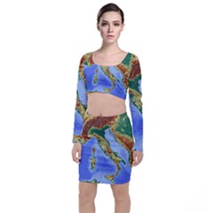 Italy Alpine Alpine Region Map Long Sleeve Crop Top & Bodycon Skirt Set by Nexatart